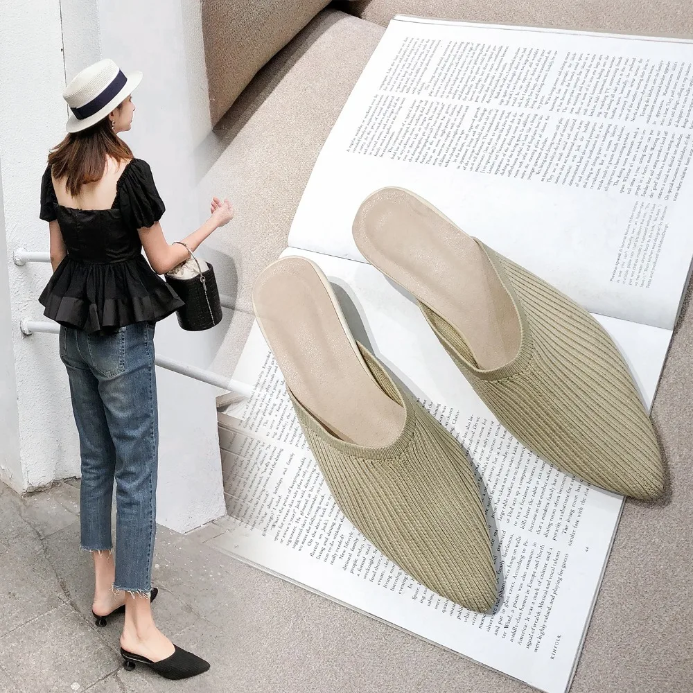 Мюли женские с острым носком шлепанцы закрытым Нескользящие удобная летняя