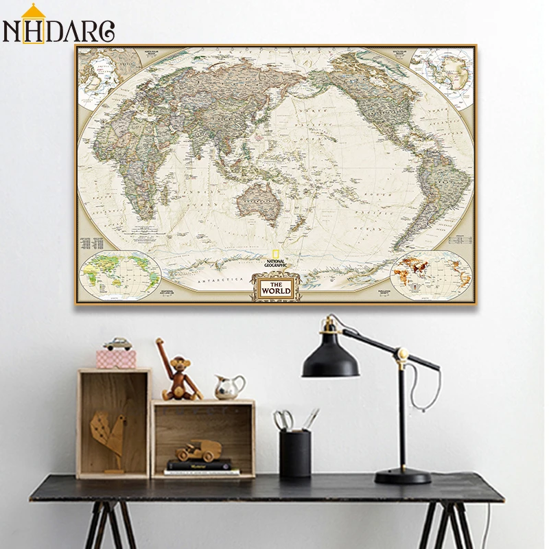

Large Size Vintage World Map Posters and Prints Canvas Painting Wall Art Wall Pictures for Living Room Study Office Home Decor