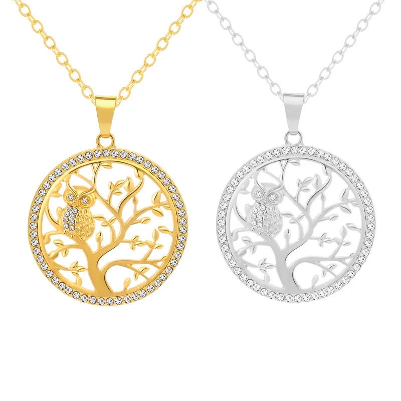 Fashion Jewelry Hollow Tree of Life CZ Round Owl Pendant Necklace For Women Good Gift | Украшения и аксессуары