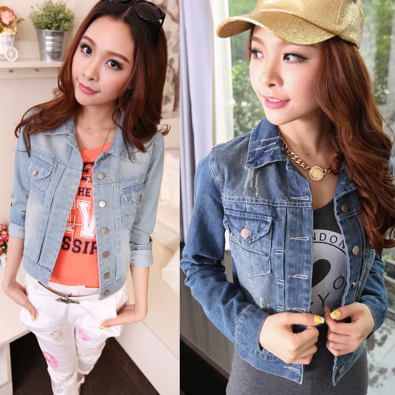 2021 осень женский мыть водой короткий джинсовый дизайн с длинным рукавом тонкая