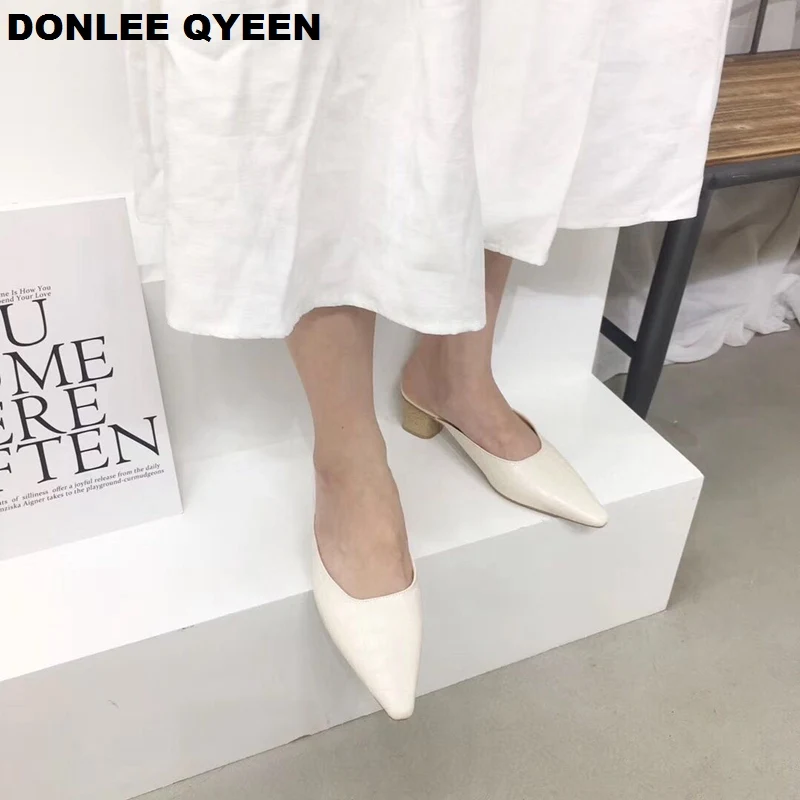 Мюли DONLEE QUEEN женские на низком каблуке туфли без застежки заостренный носок