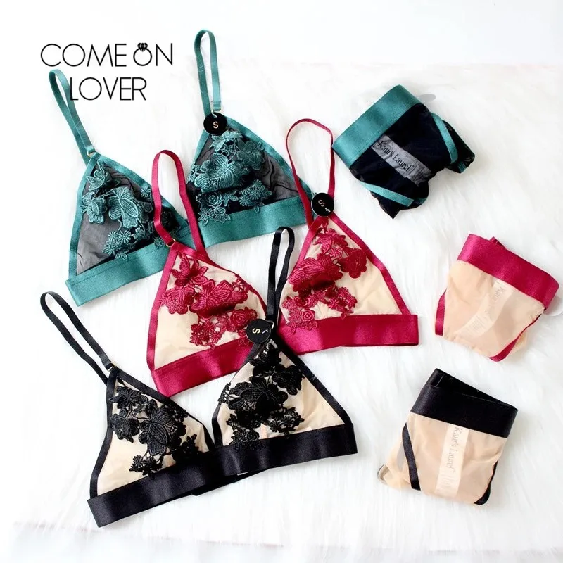 Comeonlover Ensemble нижнее белье Soutien Gorge Et Culotte с вышивкой комплекты нижнего белья большого размера Прозрачный Женский комплект нижнего белья RI80685