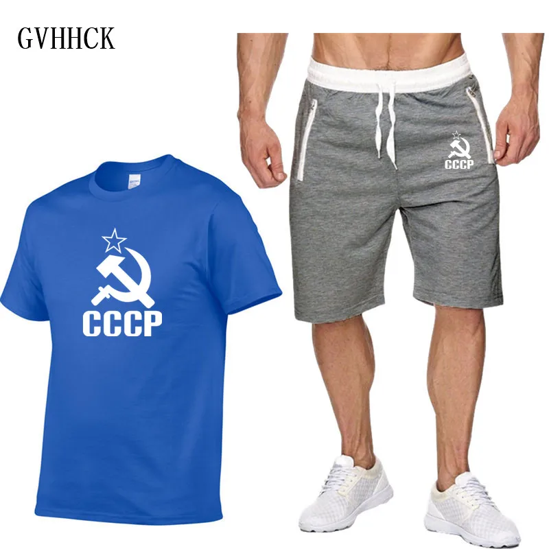 Костюм мужской с принтом СССР хлопок футболка и шорты повседневный комплект