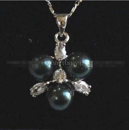 

8mm South Sea Black shell pearl pendant necklace 18" ^^^@^Noble style Natural Fine jewe FREE SHIPPING