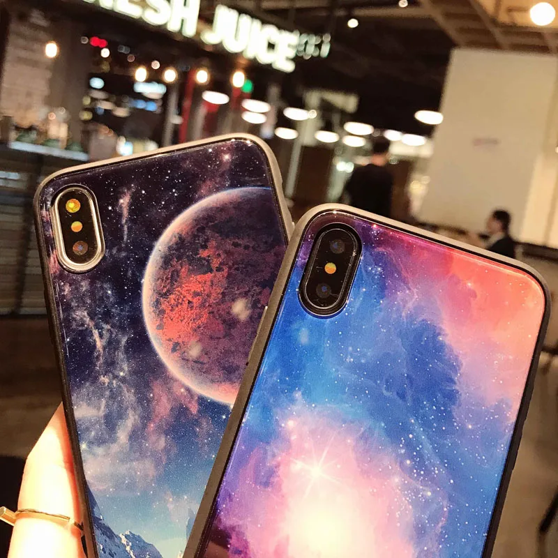 Jiban для IPhone X 6S 7 8 плюс роскошный звездное небо луны и звезд Горный пейзаж зеркало