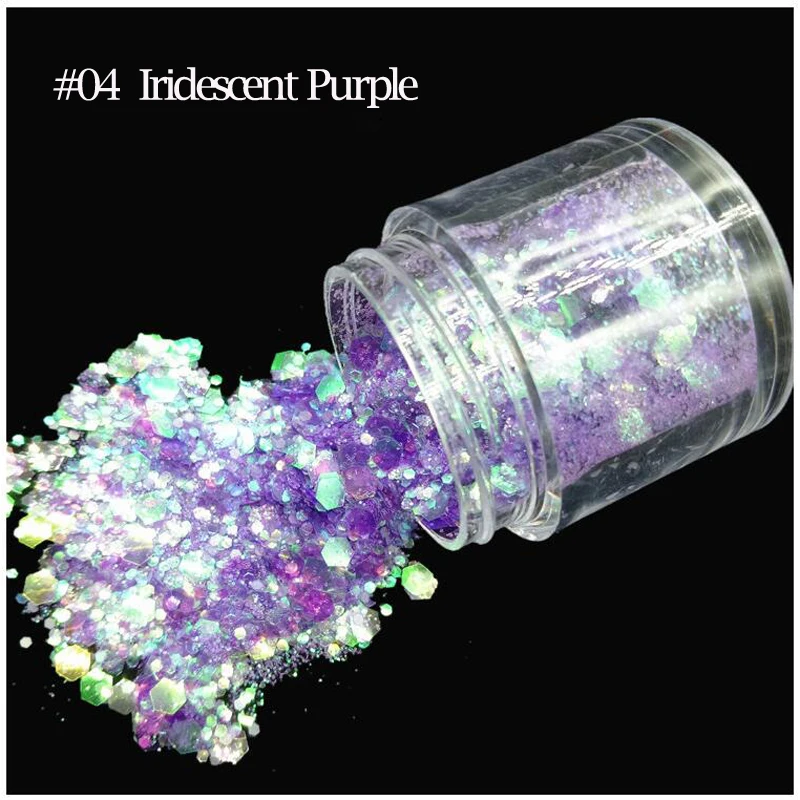 Iridescent Purple Голографические Блестки для ногтей, чешуйки, переливающиеся блестки, сделай сам, для макияжа лица и глаз, для волос на теле, для фестиваля, массивные блестящие украшения для ногтей - Цвет: Iridescent Purple