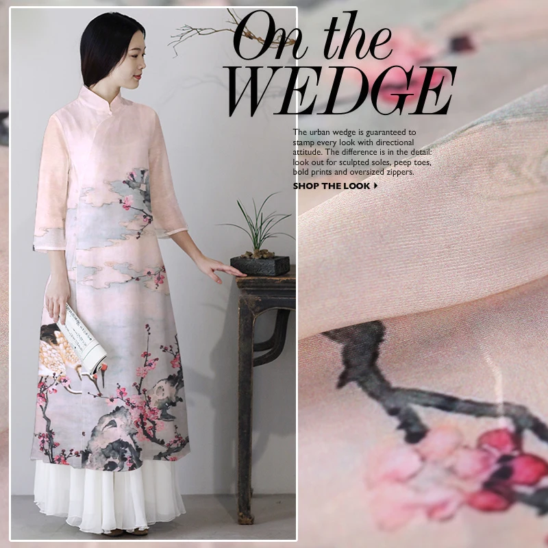 Цифровой струйный Шелковый льняной ткани платье cheongsam китайская шелковая ткань