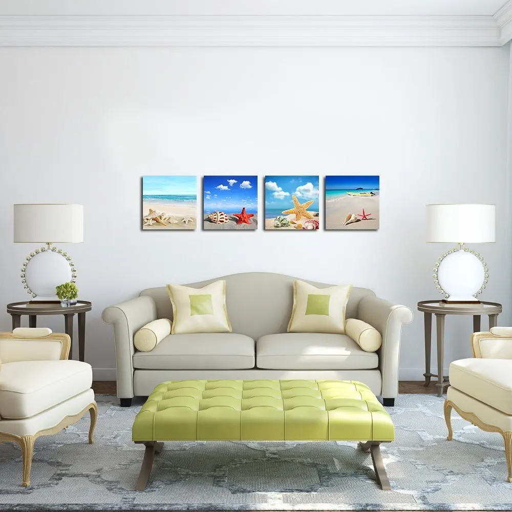 4 шт./компл. Настенная картина с современным принтом на холсте морские пляжные