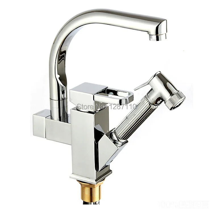 360 градусов Поворотный хромированный кран два кухонный носик смеситель Твердый