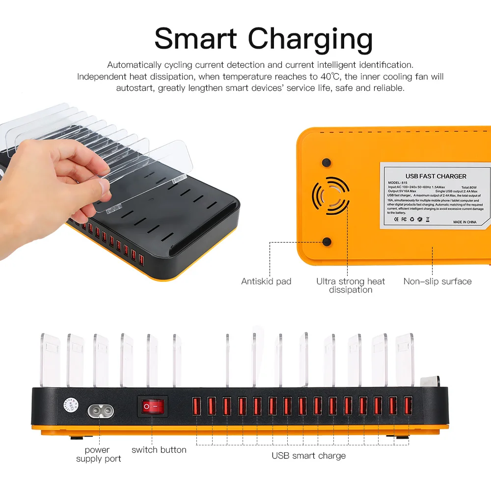 Регулируемая док станция для зарядки 80 Вт 15 портов|usb hub|usb hub usbhub usb |