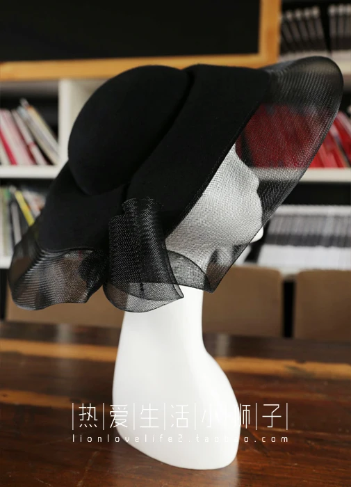 

Novelty Woolen Large Brim Felt Fedora Hat Women Dress Woolen Floppy Hat Free Shipping BMDW033