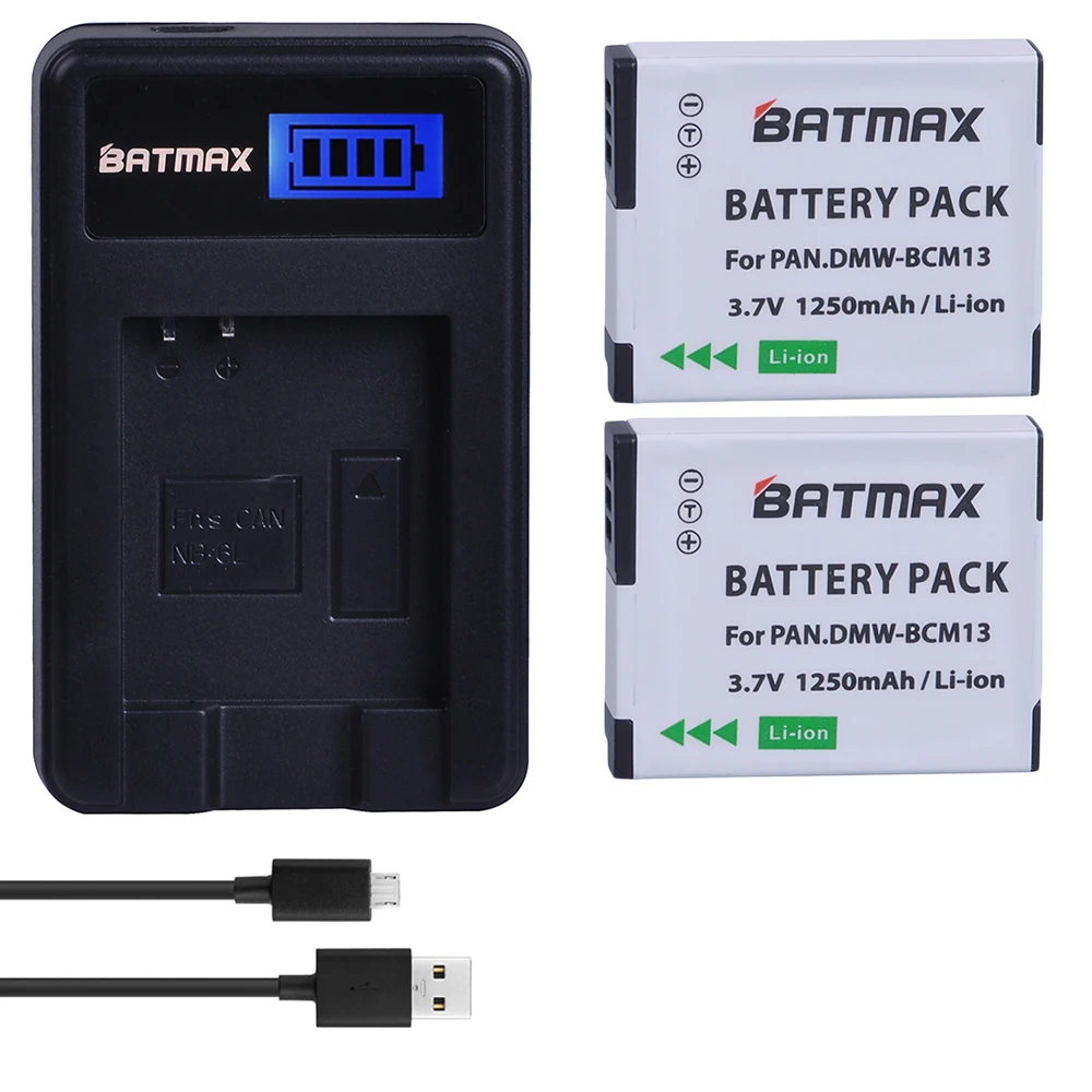 Аккумулятор Batmax 2PCS DMW BCM13 DMWBCM13 + зарядное устройство USB с ЖК дисплеем для Panasonic Lumix