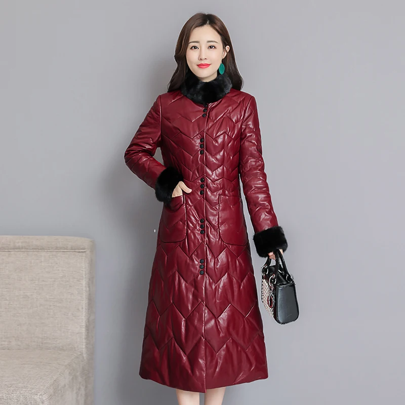 Winter Black Super Warm Long Soft Faux Leather Jacket Women Elegant Overcoat 2018 New Ladies Fur Collar Waterproof PU Parkas 3XL | Женская