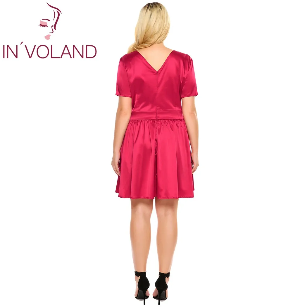 Женское атласное платье IN'VOLAND повседневное однотонное трапеция с v образным