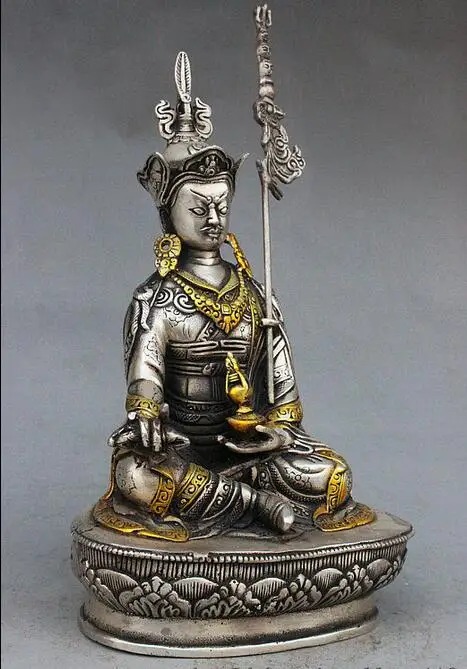 9&quot Tibet Buddhism Silver Gilt Guru Padmasambhava Rinpoche Phurba Dagger Statue | Дом и сад