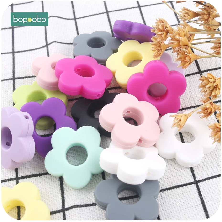 Bopoobo 10pc Silicone Butterfly Teether For Teething DIY Silicone Beads BPA Free Silicone Flower Beads For Baby Teether