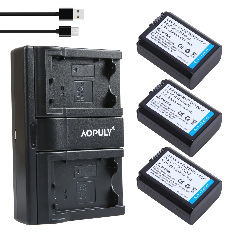 3 шт. NP-FW50 батарея np fw50 npfw50+ USB Зарядное устройство для Sony a5100 NEX5T NEX5R X-7 NEX6 NEX-5N NEX5C NEX3N nex3cv A33 A35 A37 A55