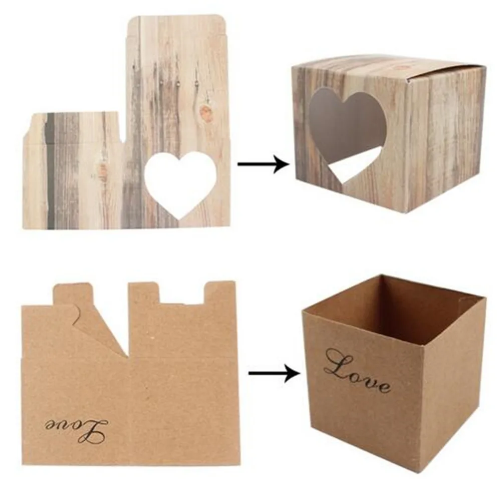 10pcs/lot Wedding Candy Souvenirs Box Romantic Heart Kraft Gift with Burlap Twine Chic Favors | Спорт и развлечения