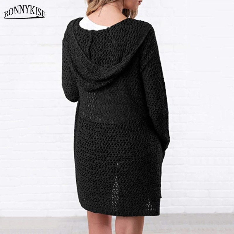 RONNYKISE Autumn and Winter Sweater Women Fashion Cardigans Knitted Oversized Long Coat with Pockets |