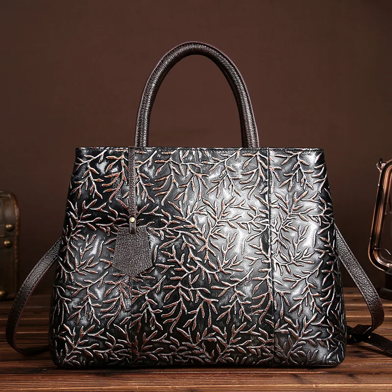 Брендовая женская кожаная сумка ручной работы из натуральной кожи с тиснением