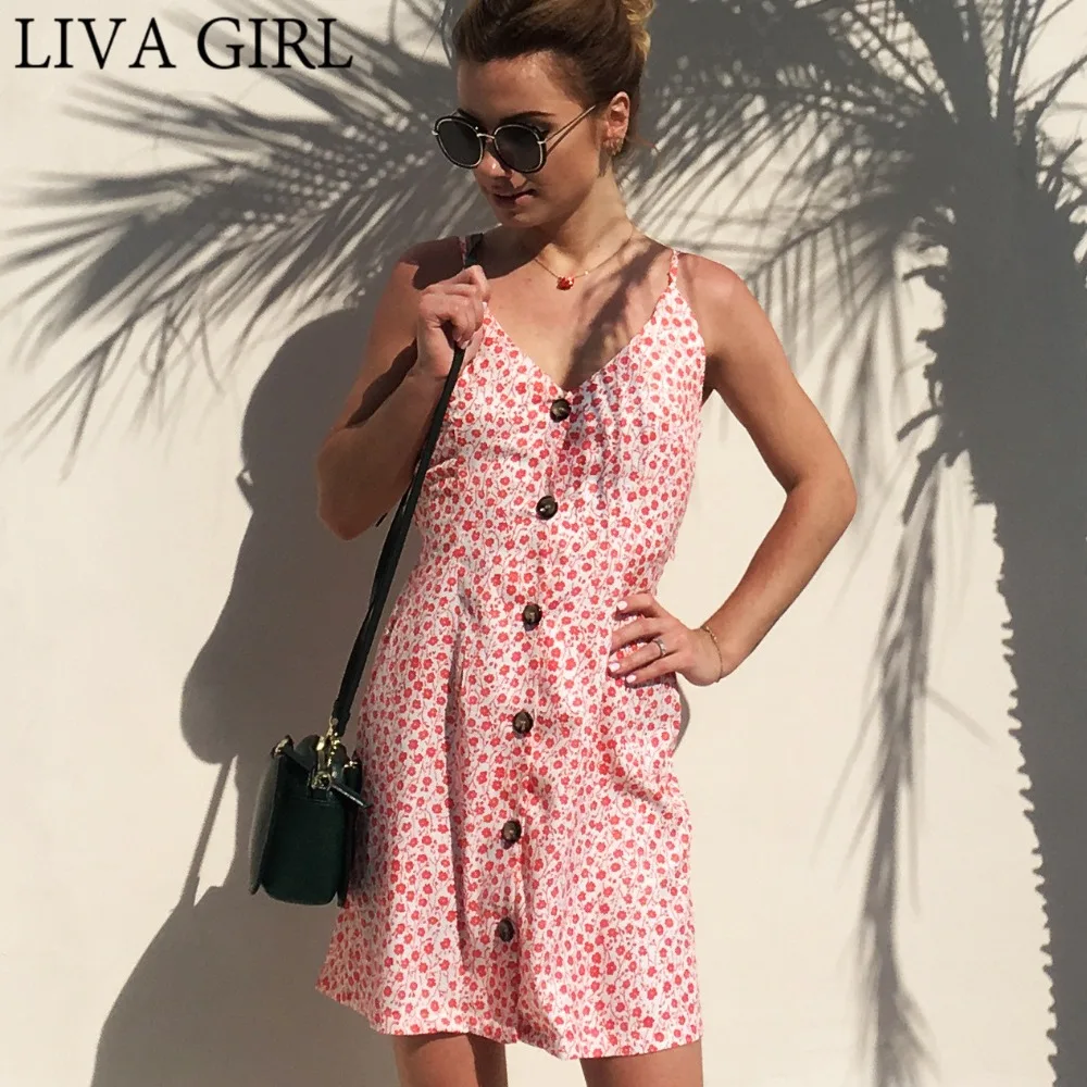 LIVAGIRL летнее Новое сексуальное пляжное платье с v образным вырезом и цветочным