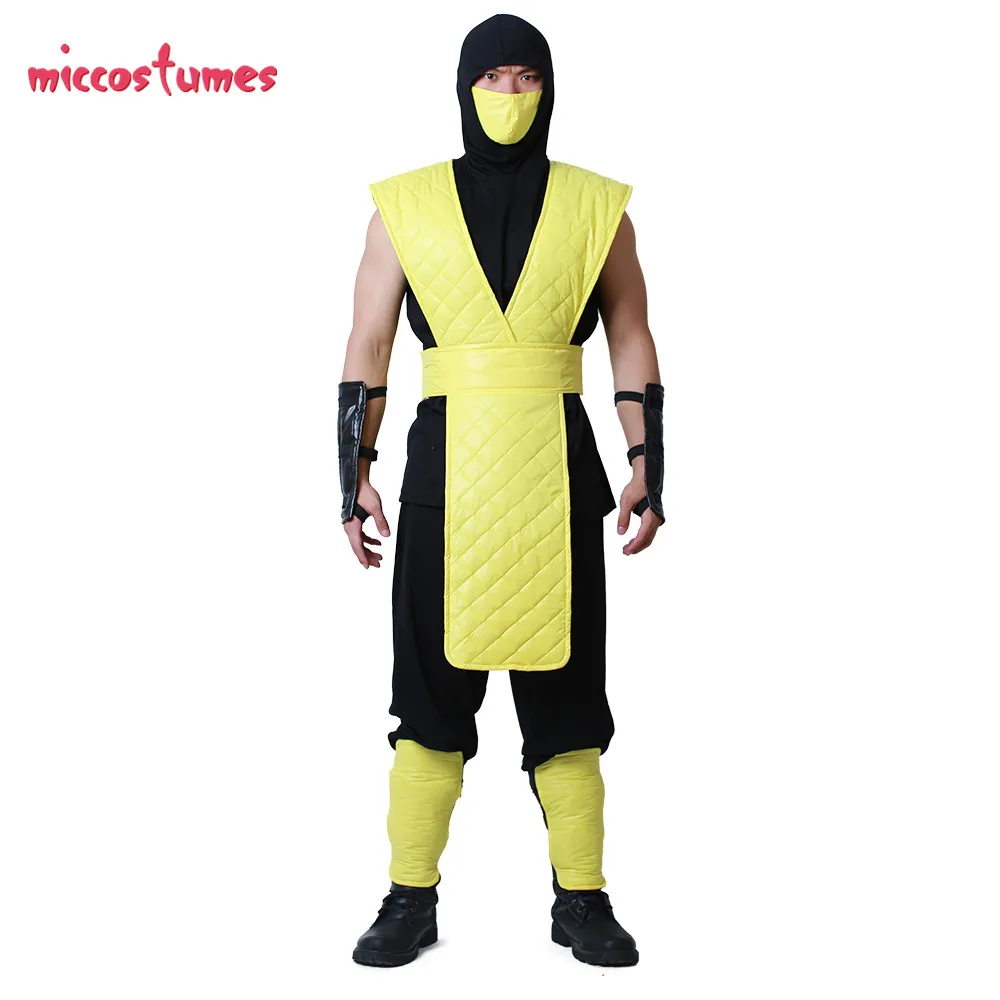 Mortal Kombat Скорпион Косплей Костюм с маской для взрослых мужчин