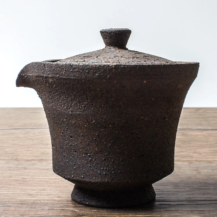 Японский винтажный чайник из грубой керамики объемом 200 мл семейный чайный набор