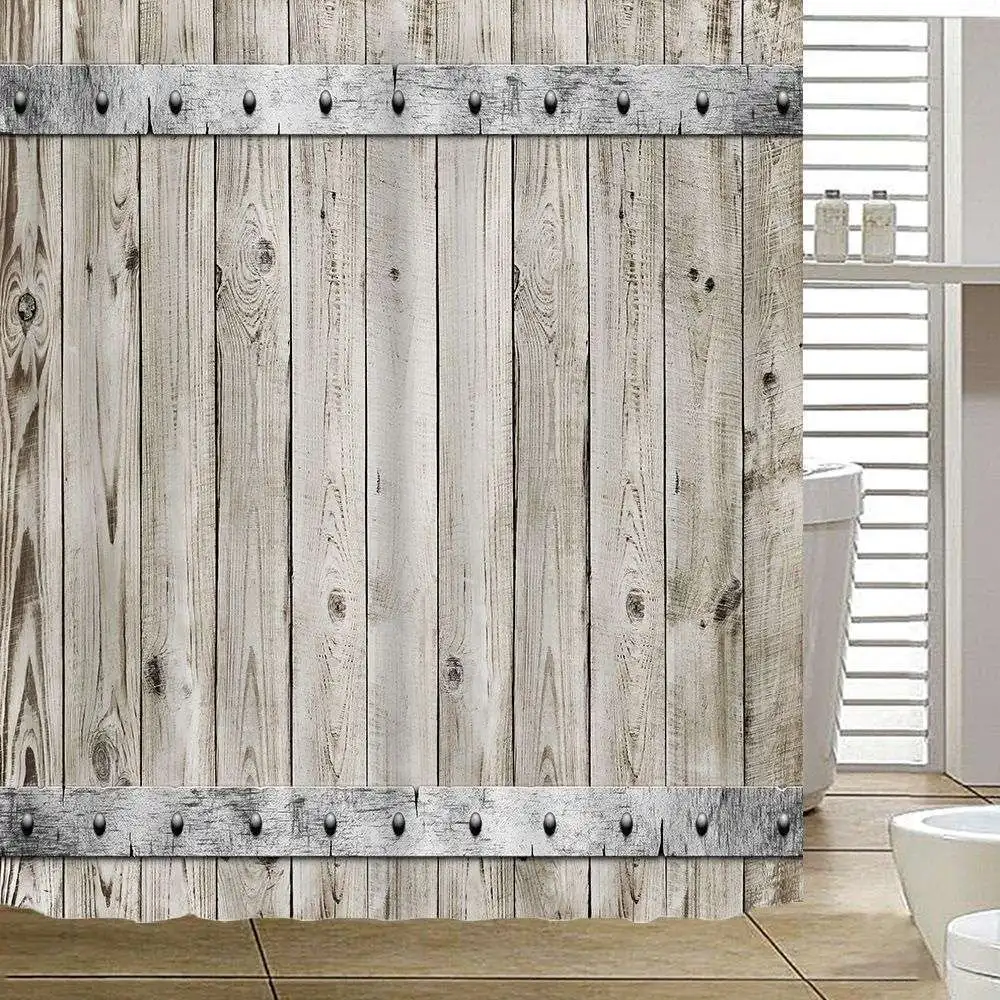 Wood Shower Curtain 200X200 Mat Vintage Decorative Waterproof Polyester Fabric Bathroom Curtain Set Home Bath Decor Multi-size