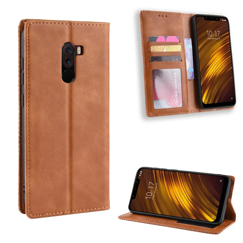 

Xiaomi POCOPHONE F1 Magnet Leather Wallet Case global POCO F1 card slot flip cover POCOPONE F1 case stand soft silicone cover