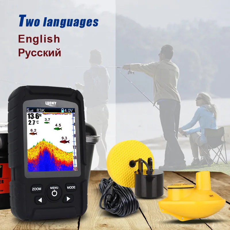 Беспроводной Fishfinder Lucky ff718licd 2.8 &quotЦвет ЖК Портативный Рыболокаторы 200 кГц/83 кГц