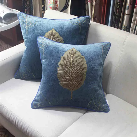 Роскошный чехол для подушки в европейском стиле, элегантный жаккардовый чехол с листьями, кофейным, синим, синелевым принтом, для домашнего декора, 1 шт.