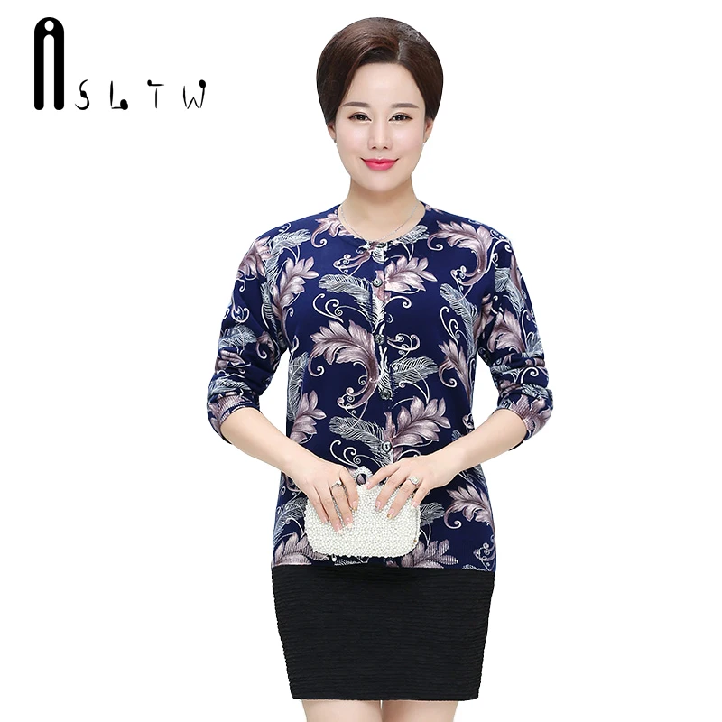 ASLTW Plus Size Cardigan 2017 New Lady's Sweater Long Sleeve O Neck Printing Knitwear Tops Casual For Women |