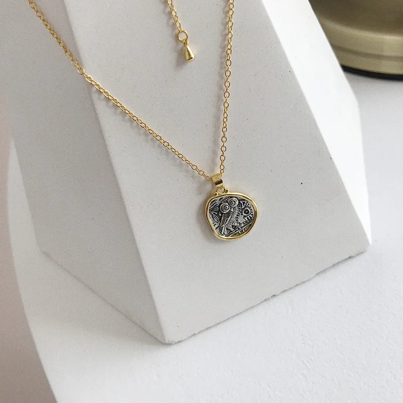 

Silvology 925 Sterling Silver Owl Necklace Irregular Color Separation Owl Texture Auspicious Necklace Friendship Jewelry Charm