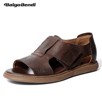 hot mens casual sandals rome style genuine leather hook loop beach shoes businessman summer footwear