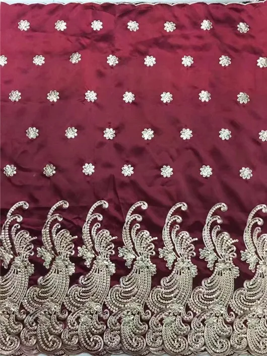 Fashion Red African george Lace fabric 2017 High Quality satin lace with sequins for women dress 5yards | Дом и сад