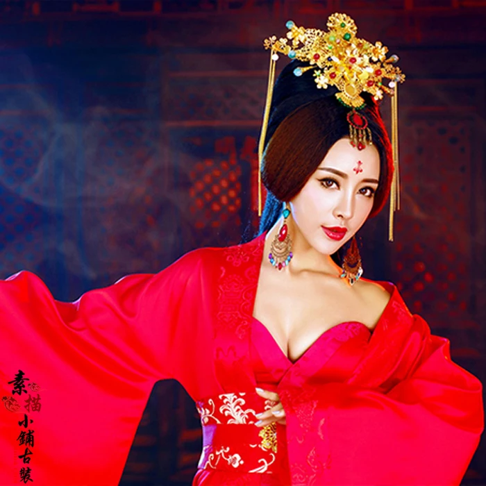 

Red Sexy Performance Costume Stage Show Costume Photography Costume for Women Hanfu Red Bride Wedding Costume Hanfu