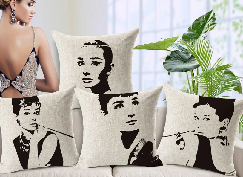 4 шт./лот эскизные звезды Одри Хепберн модные Хлопковые наборы подушек для дивана
