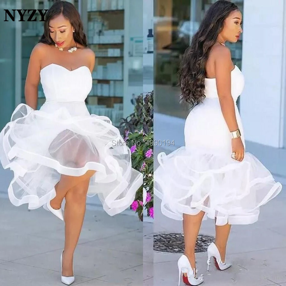 NYZY C141 Африка Белые коктейльные платья с оборками Русалка халат Soiree Дубай короткие платья от Платья вечерние