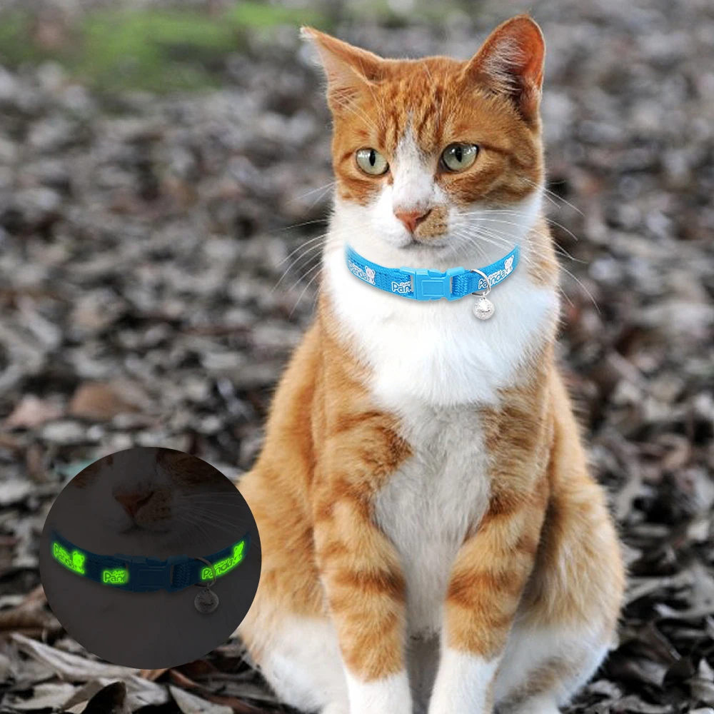 Safety Nylon Cat Dog Collar Lovely Adjustable Breakaway Pet Collars With Bell Fluorescence Cats Kitten Supplies | Дом и сад
