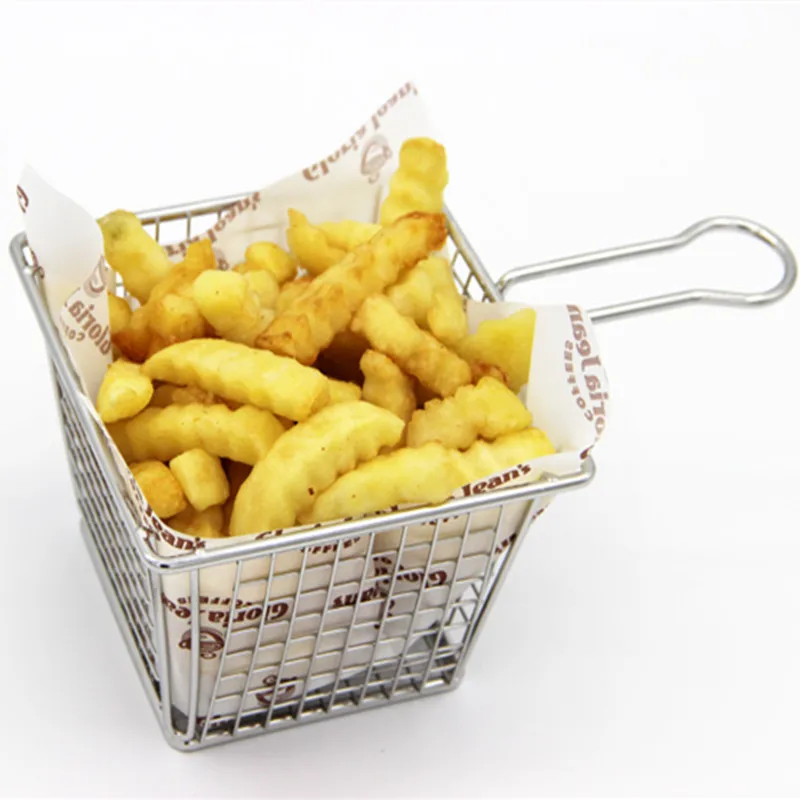 Silver Корзина для картофеля фри, корзинки для закусок, тарелка для жареного цыпленка из нержавеющей стали, горшок для картофеля фри, корзина для еды, кухонный инструмент для приготовления пищи, 1 шт - Цвет: Silver