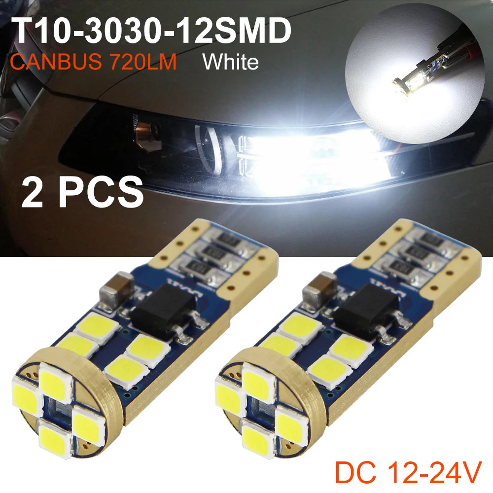 2 шт. высокое качество T10 CANBUS 12SMD 3030 светодиодные Белые автомобильные боковые
