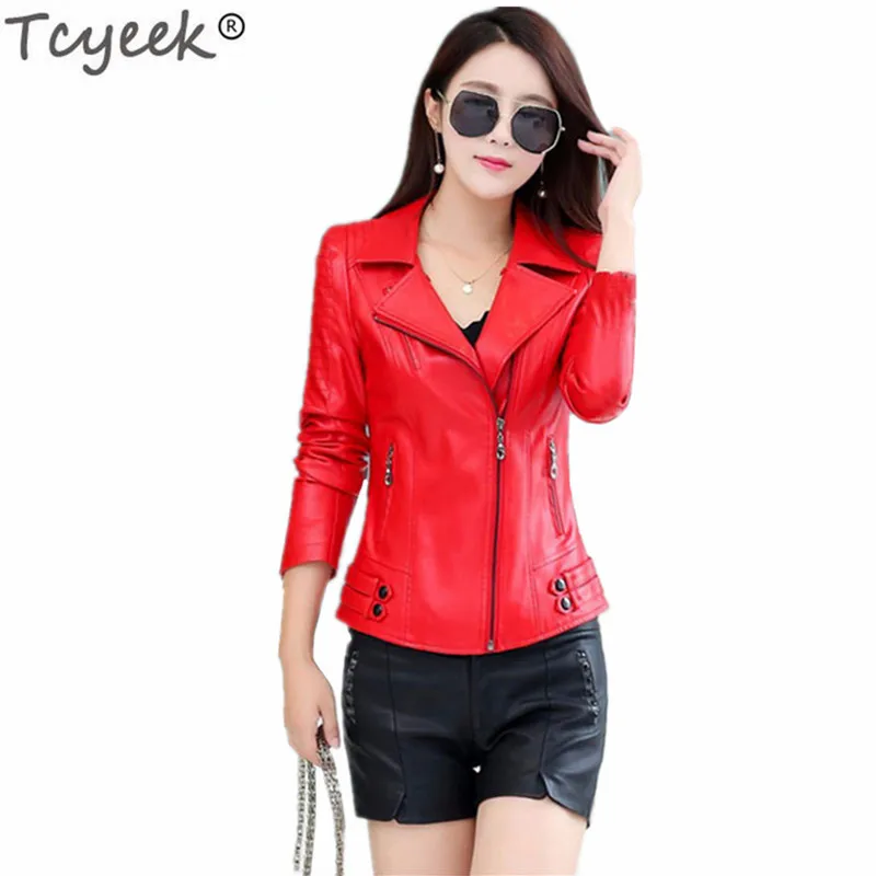

Tcyeek Women's PU Leather Jackets 2020 Newest Fashion Elegant Spring Autumn Jacket Large Size of Ladies Clothing 6XL Coat LWL462