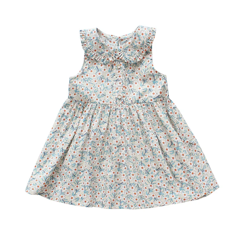 Modis robe fille с воротником Питер Пэн летние Хлопковые Платья цветочным принтом для