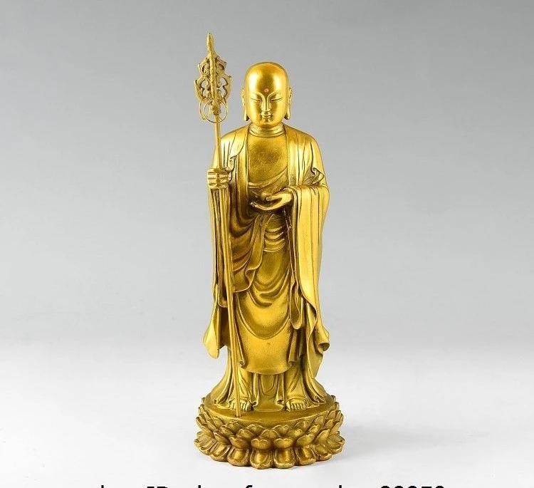 Тибетский буддизм медный тангшень Jizo Ksitigarbha Di Zang король статуя Будда|Статуи и