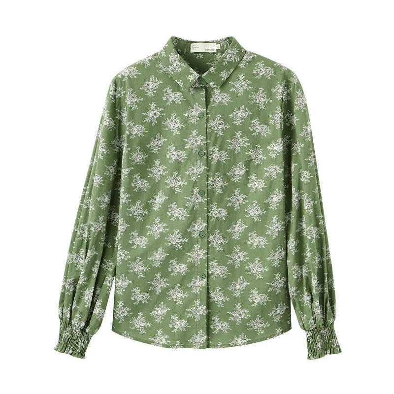 INMAN Spring Autumn Turn Down Collar Fashion Retro Bishop Print Long Sleeve All Matched Women Blouse | Женская одежда