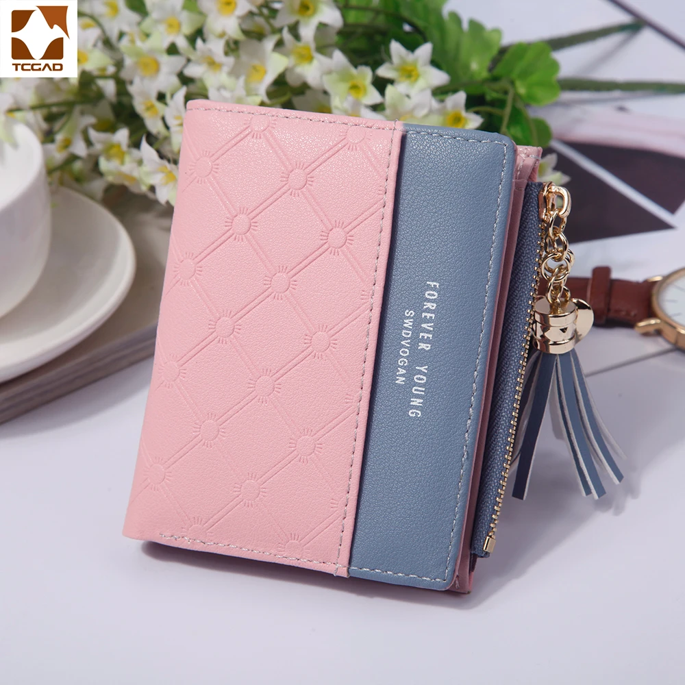 Pink Женский короткий кошелек женская кожаная сумочка тонкий billetera на молнии с отделением для монет Женские кошельки из кожаных кошельков - Цвет: Pink