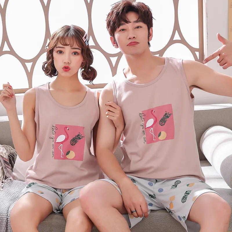 Жилет для пары Ночной костюм 4XL хлопковые Пижамные комплекты пижама Mujer Femme летний