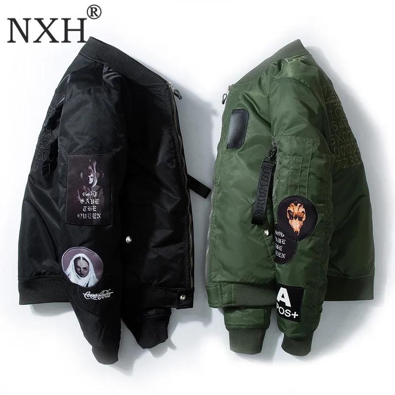 High Street Bomber куртки для мужчин MA1 вышивка молния куртка уличная хип хоп одежда пилот