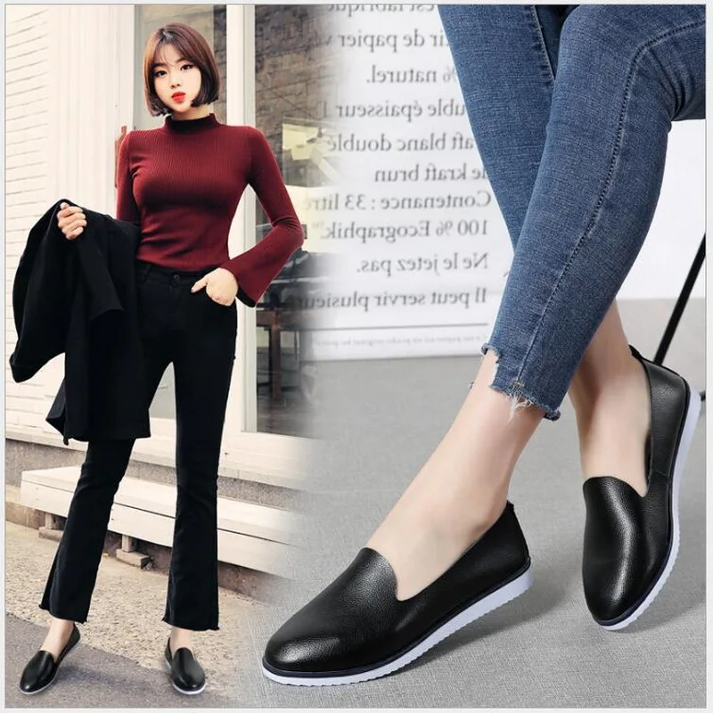 2021 Spring Autumn Flat Women Shoe Flats Ladies Dress Shoes Sneakers White Loafers Slip On casual Boat Oxford Shoes  SIZE 35-40