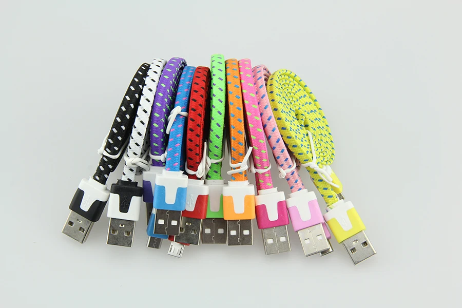 1 м 3 фута Портативный плоский Лапша нейлоновая ткань Micro USB синхронизация данных